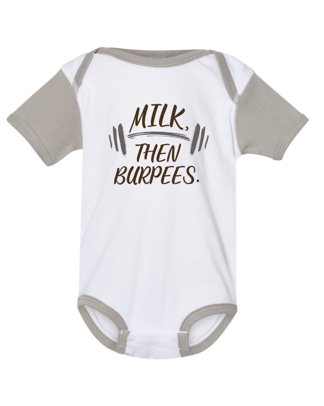 "Milk the burpees!" Rib Bodysuit - White & Titanium