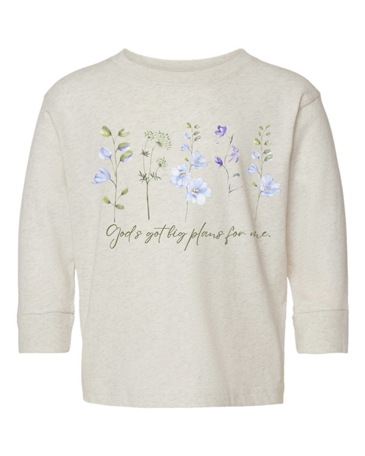 "Gods got big plans for me!" Toddler Long Sleeve - Natural Heather