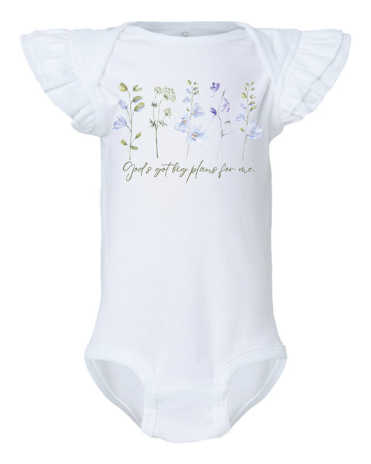 "Gods Got Big Plans For Me" Flutter Sleeve Bodysuit
