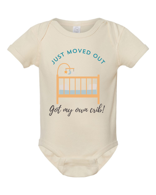 "Just moved out! Got my own crib" Rib Bodysuit - Natural Heather