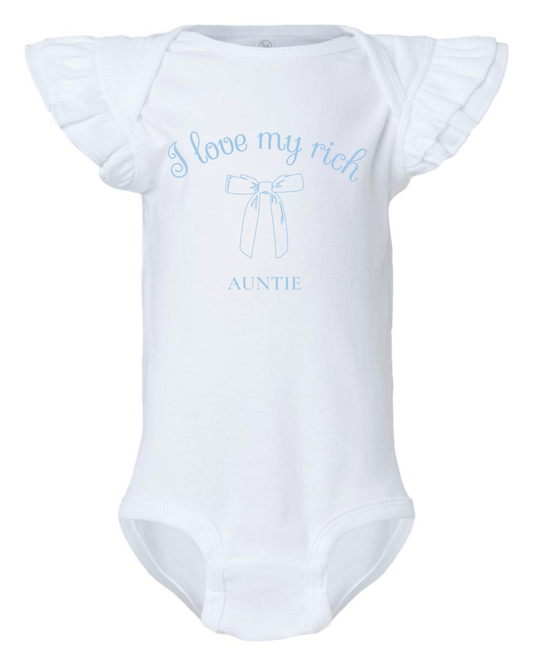 "I love my rich auntie" Flutter Sleeve Bodysuit