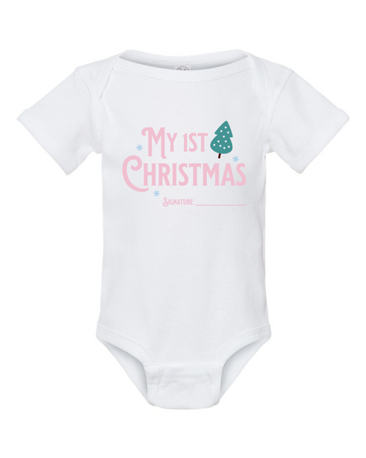 "My first Christmas" Rib Bodysuit - White & Pink