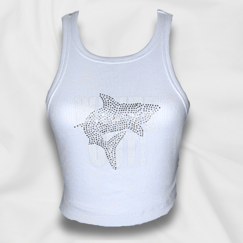 White Out NSU Sharks Rhinestoned Ribbed Tank